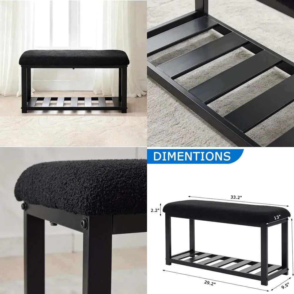 Double-Tier Metal Shoe Storage Bench with Shelf, Durable Entryway Rack & Ottoman Seat for Hallway, Living Room, Black
Double-Tier Metal Shoe Storage Bench with Shelf, Durable Entryway Rack & Ottoman Seat for Hallway, Living Room, Black
