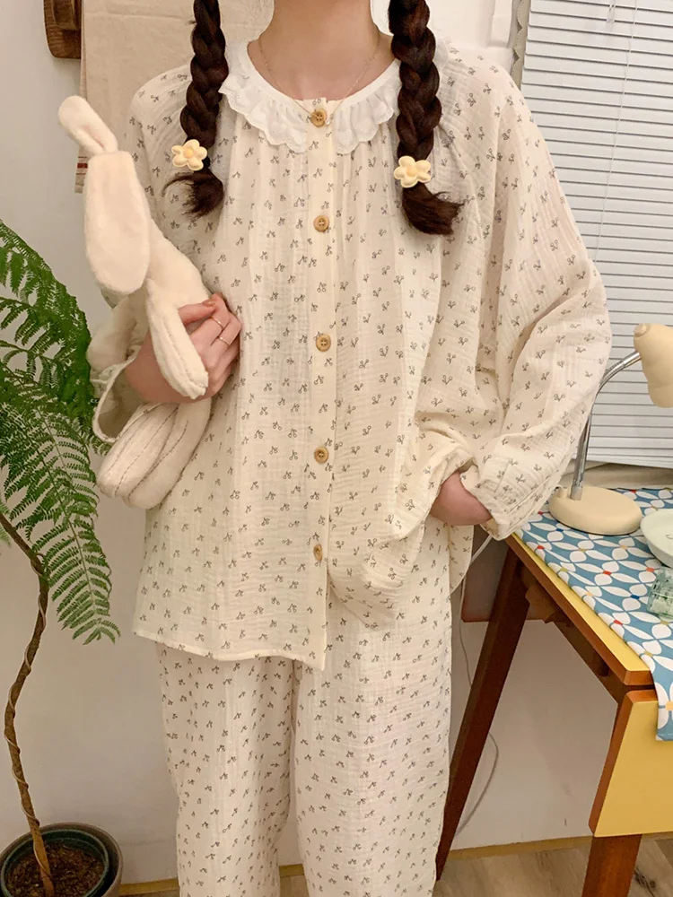 Lace Home Girlish Style O-Neck Print Winter Autumn Long Sleeve Pajama Set Women Princess Cute Elegant Casual Vacation Sleep Tops
Lace Home Girlish Style O-Neck Print Winter Autumn Long Sleeve Pajama Set Women Princess Cute Elegant Casual Vacation Sleep Tops