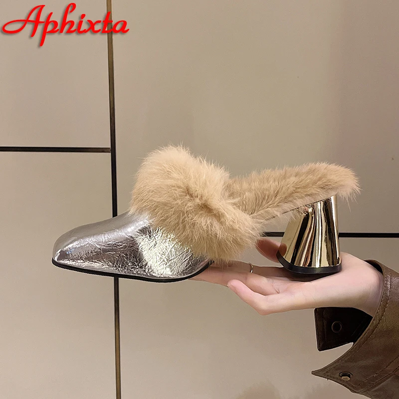 Aphixta 7cm Gilding Chunky Heel Silver Warm Real Rabbit Hair Fur Slippers Square Toe Women Shoes Winter Lady Size 43
Aphixta 7cm Gilding Chunky Heel Silver Warm Real Rabbit Hair Fur Slippers Square Toe Women Shoes Winter Lady Size 43