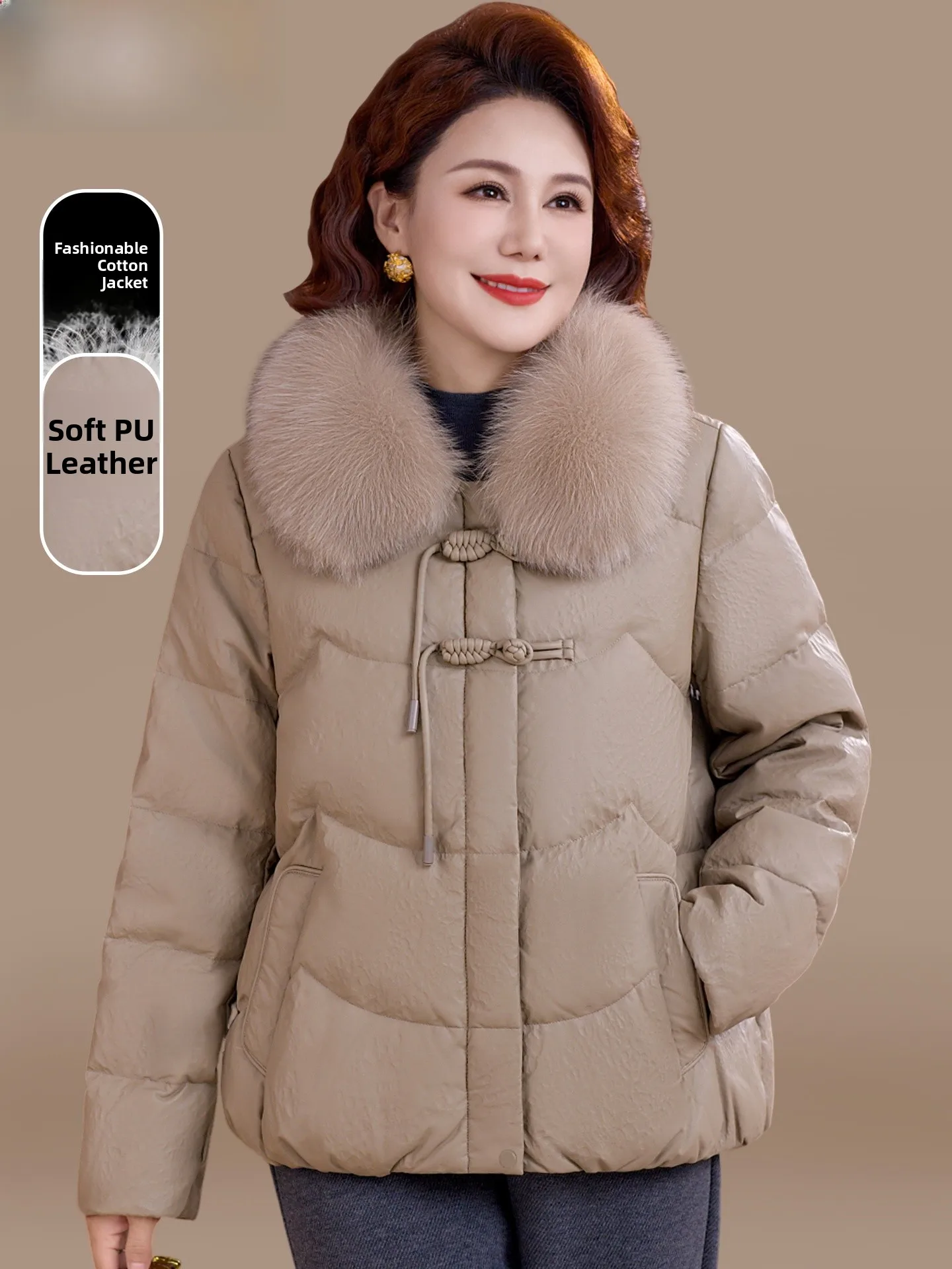 Sli Thiened down Cotton Jaet for Women over 50 Faionable Leather Coat Wide Wife Winter Warm Stand Fit Polyester
Sli Thiened down Cotton Jaet for Women over 50 Faionable Leather Coat Wide Wife Winter Warm Stand Fit Polyester