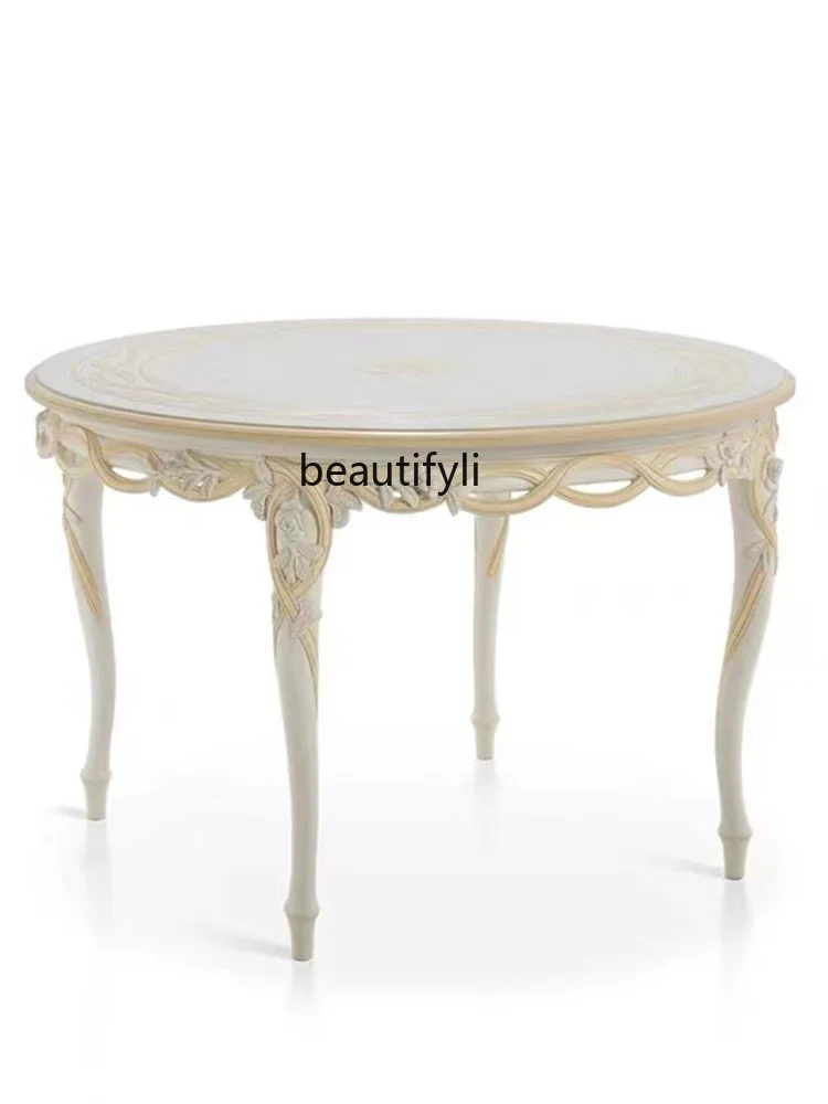 French light luxury solid wood carving flower dining table and chair combination retro luxury round dining table European style
French light luxury solid wood carving flower dining table and chair combination retro luxury round dining table European style