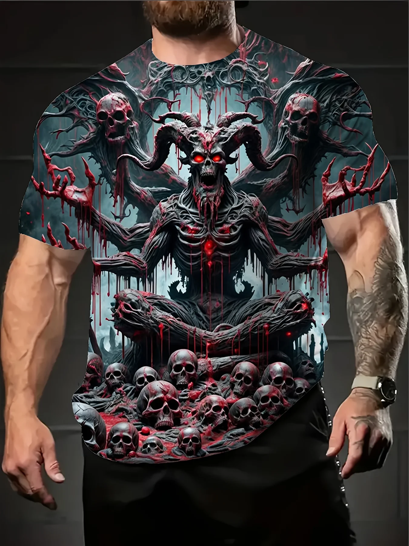 Мужская футболка с рисунком Bold Skull Demon — дизайн с 3D-принтом, круглый вырез с короткими рукавами, стандартный крой, летняя уличная одежда, большой размер
Мужская футболка с рисунком Bold Skull Demon — дизайн с 3D-принтом, круглый вырез с короткими рукавами, стандартный крой, летняя уличная одежда, большой размер