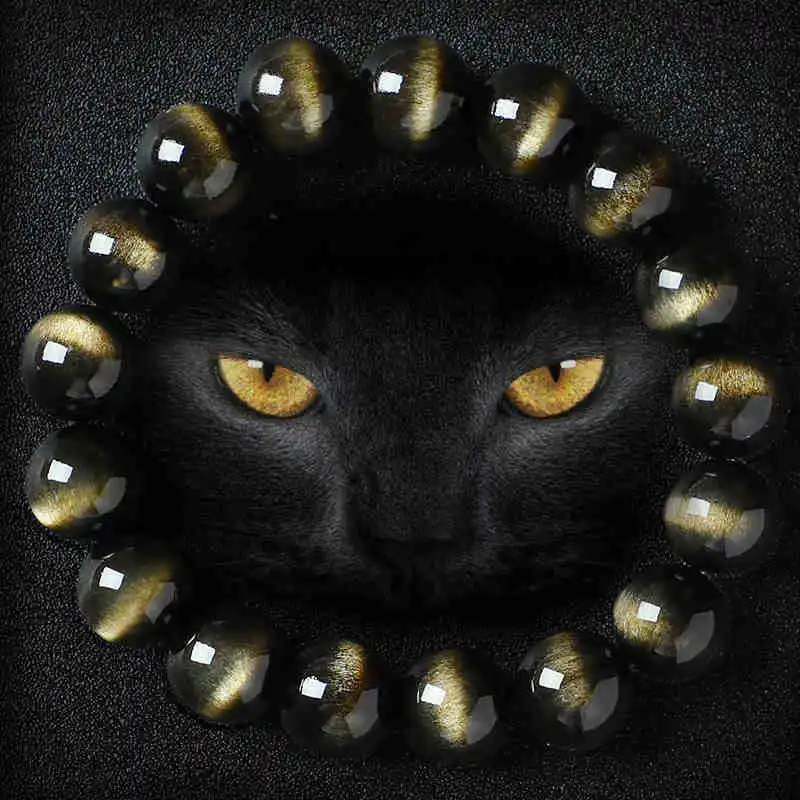 Natural Obsidian Gold Obsidian Jade Cat's Eye Stone Bracelet Charm Jewelry Party Festival Gift Enhance magnetic field 
Natural Obsidian Gold Obsidian Jade Cat's Eye Stone Bracelet Charm Jewelry Party Festival Gift Enhance magnetic field