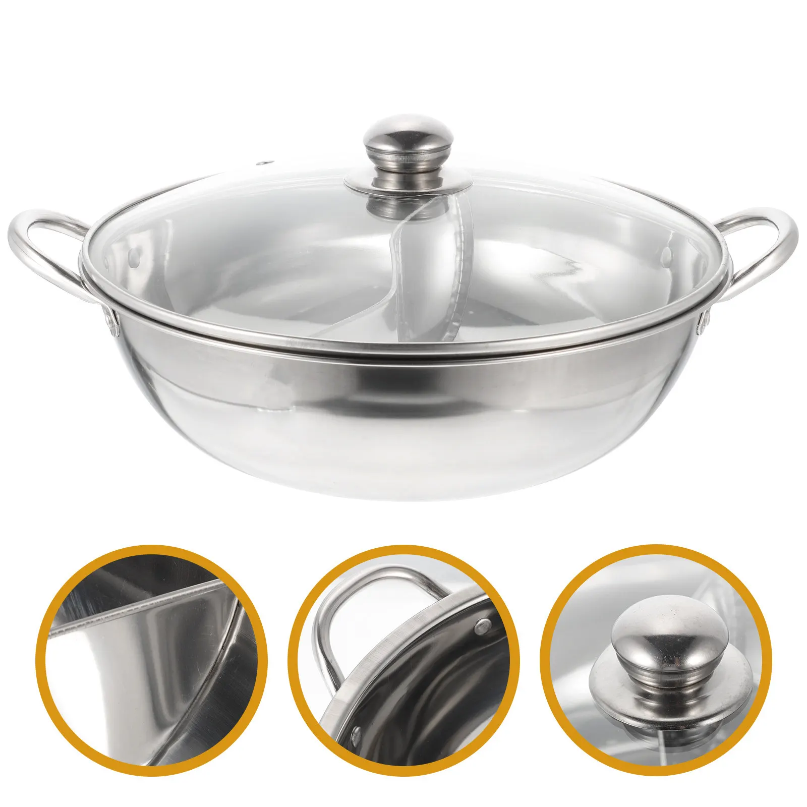 1Set Stainless Steel Double Flavor Hot Pot Household Kitchenware Hotpot Pan Divided Pot Gas Induction Compatible
1Set Stainless Steel Double Flavor Hot Pot Household Kitchenware Hotpot Pan Divided Pot Gas Induction Compatible