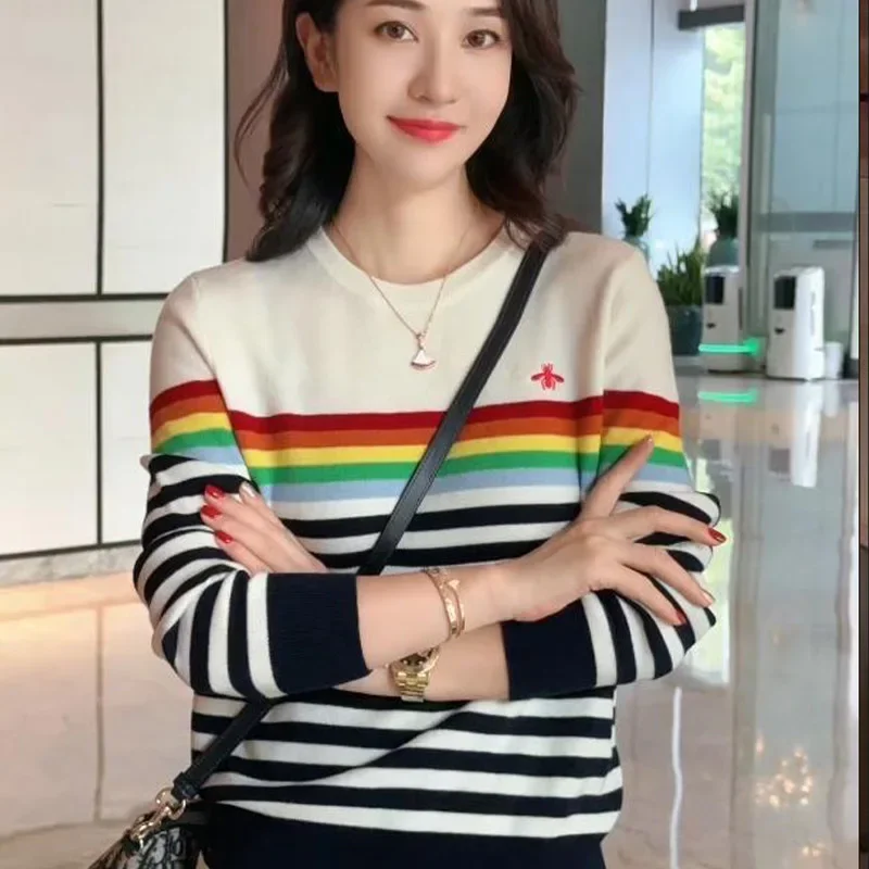 Women Fashion Temperament Slim Chic Embroidery Sweaters Autumn Winter Striped Contrast Commute Knitted Pullovers
Women Fashion Temperament Slim Chic Embroidery Sweaters Autumn Winter Striped Contrast Commute Knitted Pullovers