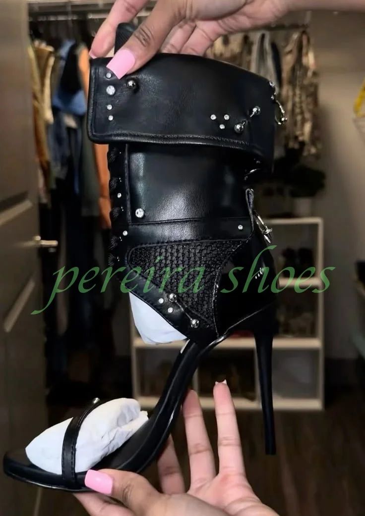 Lady Black Gladiator Style Calf Sandals Boots Lace-Up Open Toe Spike Metal Design Footwear Summer Dress Stiletto Heel Pumps Size
Lady Black Gladiator Style Calf Sandals Boots Lace-Up Open Toe Spike Metal Design Footwear Summer Dress Stiletto Heel Pumps Size
