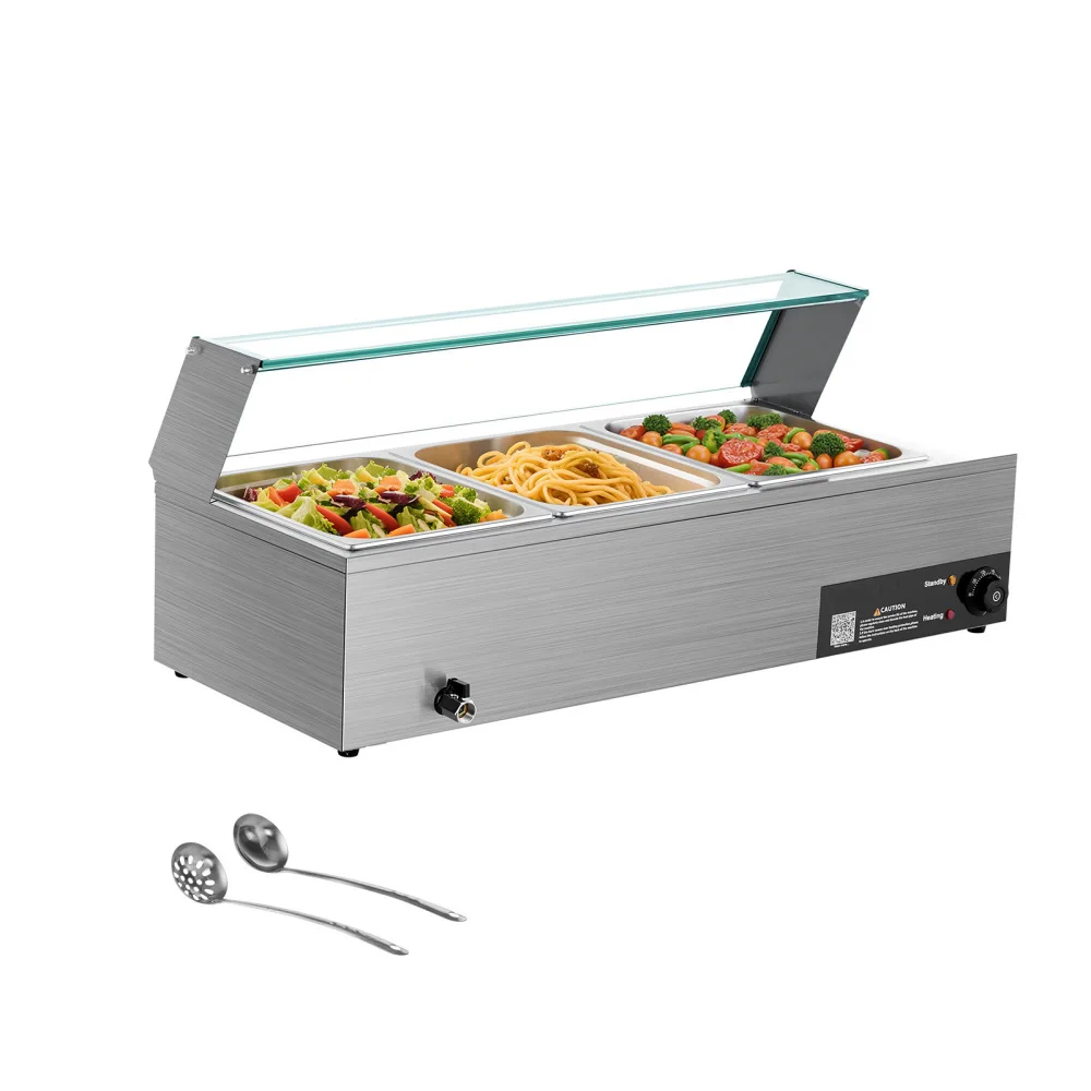 Commercial Food Warmer 3-Pan 1500W Buffet Bain Marie with Glass Cover
Commercial Food Warmer 3-Pan 1500W Buffet Bain Marie with Glass Cover