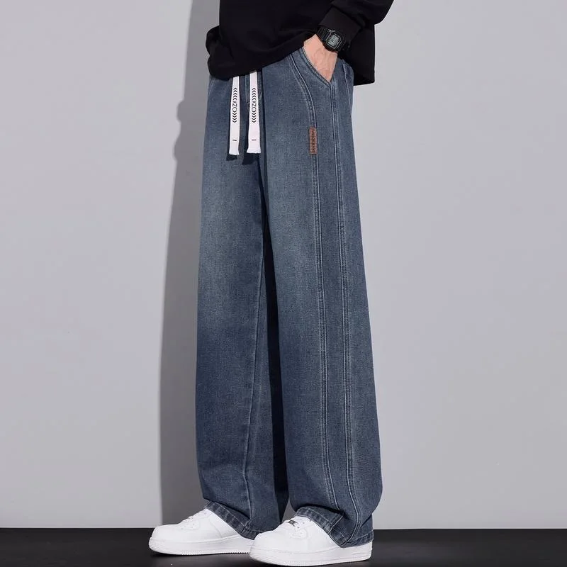 Loose Straight Leg Jeans for Men Wide Leg Casual Trousers Low Waist Drawstring Unisex Denim Pants That Don't Crease Easily
Loose Straight Leg Jeans for Men Wide Leg Casual Trousers Low Waist Drawstring Unisex Denim Pants That Don't Crease Easily