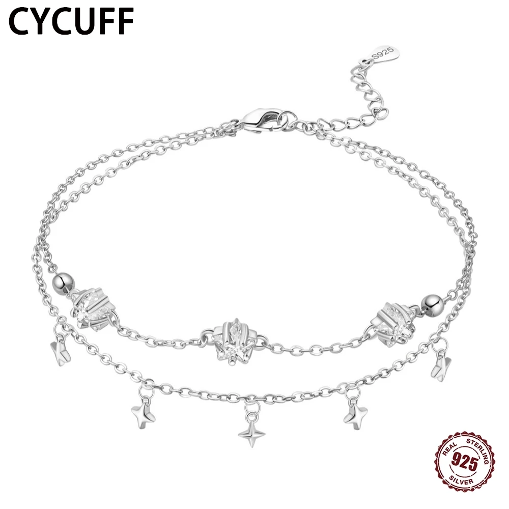 CYCUFF New 925 Sterling Silver Double-Chain Star-Shaped Zircon Star Anklets For Women Wedding 2025 Trendy Jewelry Luxury Gifts
CYCUFF New 925 Sterling Silver Double-Chain Star-Shaped Zircon Star Anklets For Women Wedding 2025 Trendy Jewelry Luxury Gifts