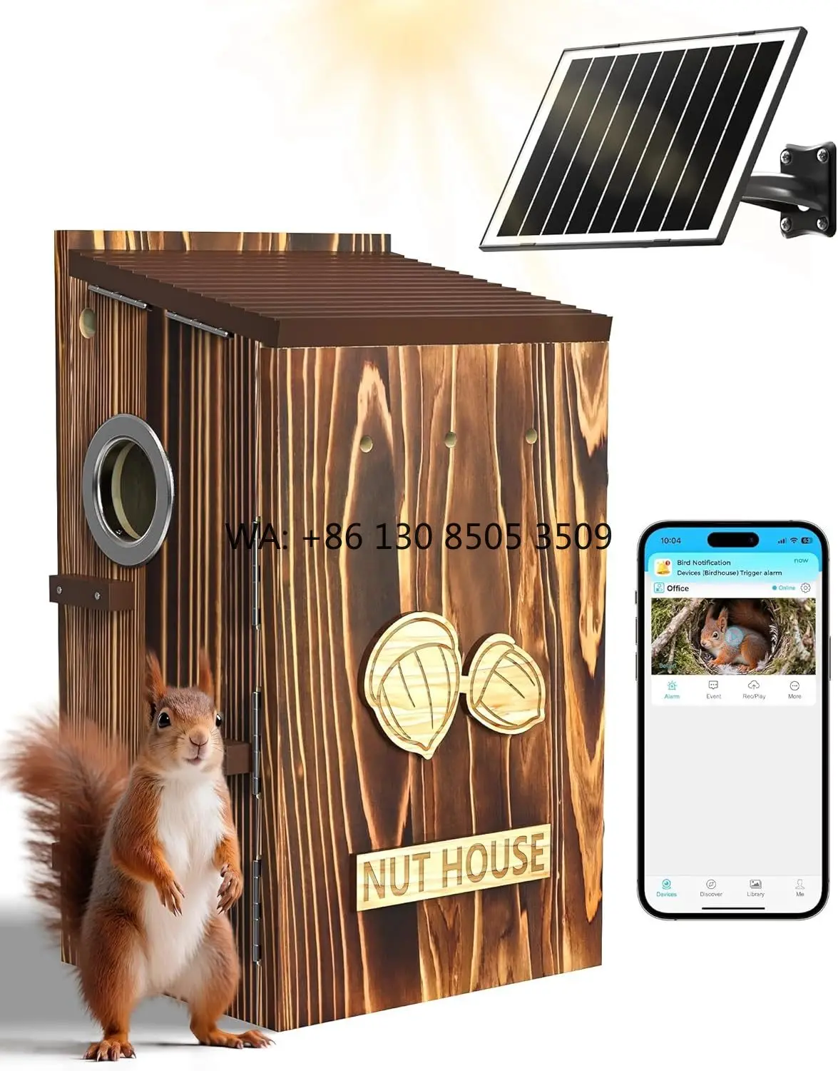Outdoor Squirrel House Solar Powered 2K Auto Detect WiFi APP Control Smart Squirrel Nesting Box for Monitoring
Outdoor Squirrel House Solar Powered 2K Auto Detect WiFi APP Control Smart Squirrel Nesting Box for Monitoring