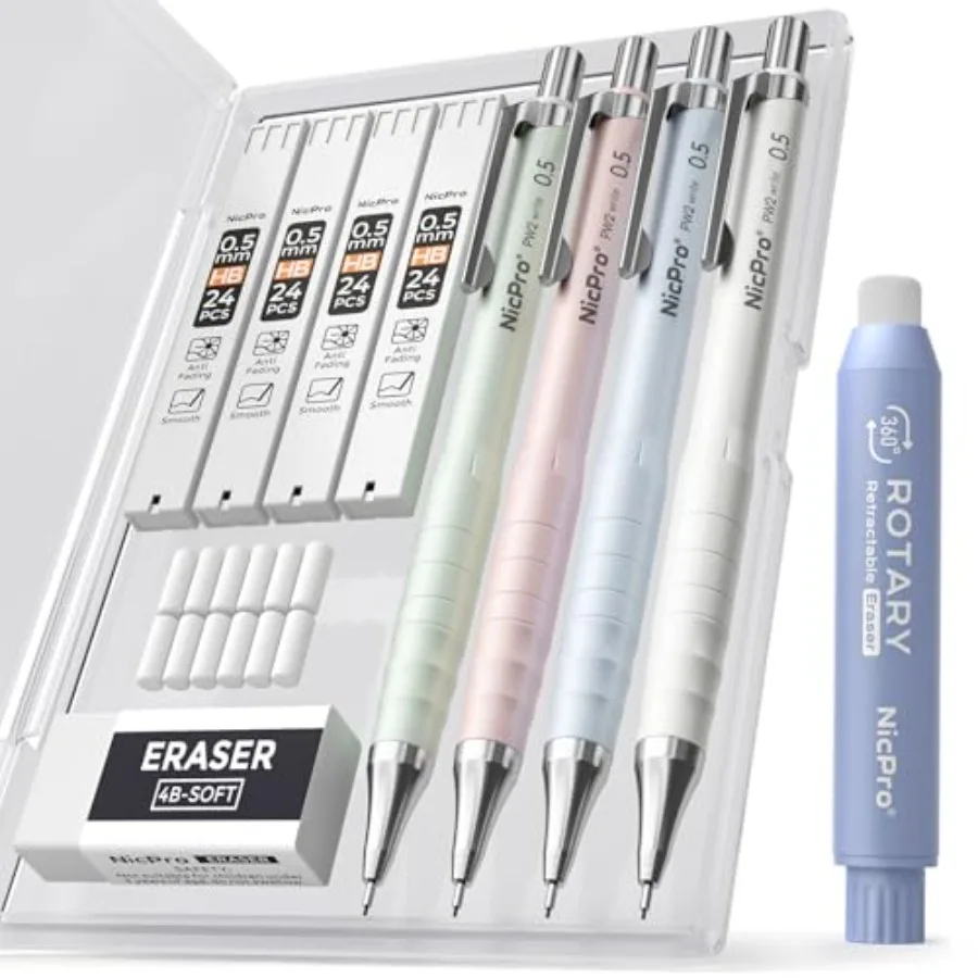 Cute Mechanical Pencil Set, 4PCS Pastel Drafting Pencils with 4 Tube HB Lead Refills, 4B Erasers, Rotary Retractable Eraser and
Cute Mechanical Pencil Set, 4PCS Pastel Drafting Pencils with 4 Tube HB Lead Refills, 4B Erasers, Rotary Retractable Eraser and