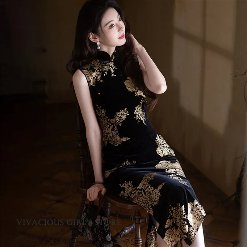 Элегантное бархатное женское платье-ципао в винтажном китайском стиле, традиционная китайская одежда, сексуальное облегающее платье без рукавов, новинка
Элегантное бархатное женское платье-ципао в винтажном китайском стиле, традиционная китайская одежда, сексуальное облегающее платье без рукавов, новинка