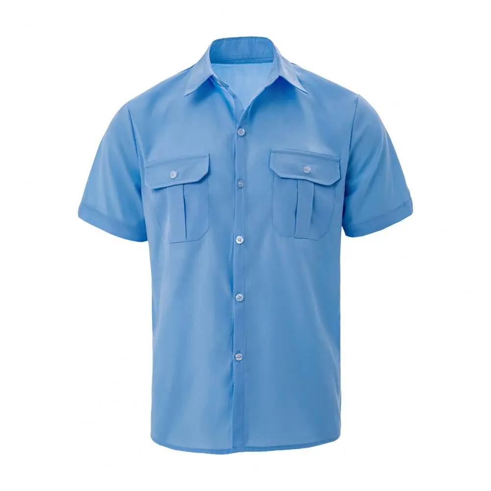 Men Cargo Shirt Single-breasted Loose Turn-down Collar Short Sleeves Cardigan Button Formal Business camisa masculina
Men Cargo Shirt Single-breasted Loose Turn-down Collar Short Sleeves Cardigan Button Formal Business camisa masculina