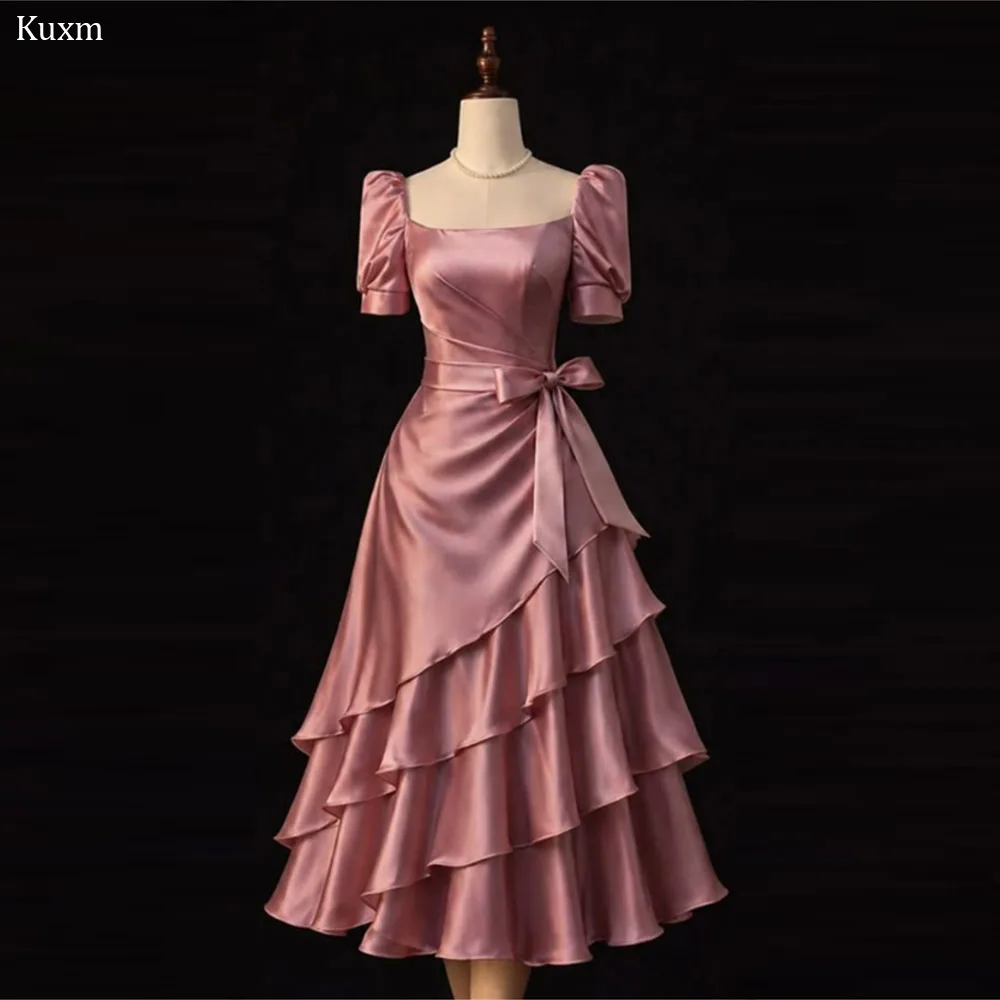Kuxm Satin A Line Evening Dresses Women Tiered Square Collar Elegant Prom Gowns Tea Length Vintage Party Attire Customized
Kuxm Satin A Line Evening Dresses Women Tiered Square Collar Elegant Prom Gowns Tea Length Vintage Party Attire Customized