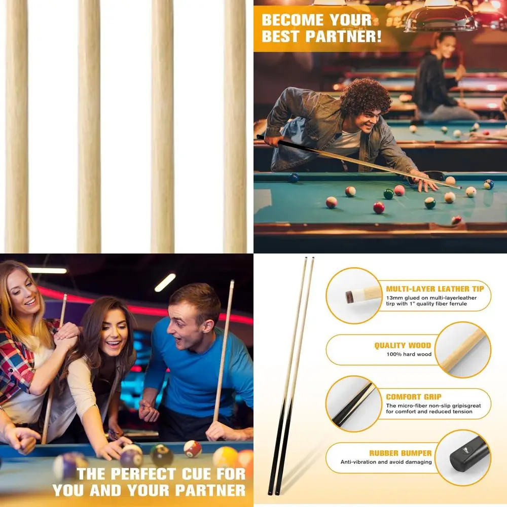 Professional 58-Inch Billiards Cue with 13mm Leather Tip, Set of 4/6, Adult Use, Black/Natural Wood Grain
Professional 58-Inch Billiards Cue with 13mm Leather Tip, Set of 4/6, Adult Use, Black/Natural Wood Grain