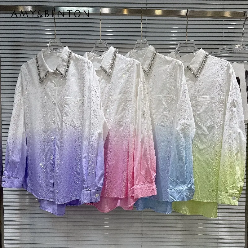 2026 Spring New Heavy Rhinestone Hotfix Gradient Color Long Sleeves Loose Top Shirt For Women's Chic Elegant Blouse Y2k Clothes
2026 Spring New Heavy Rhinestone Hotfix Gradient Color Long Sleeves Loose Top Shirt For Women's Chic Elegant Blouse Y2k Clothes