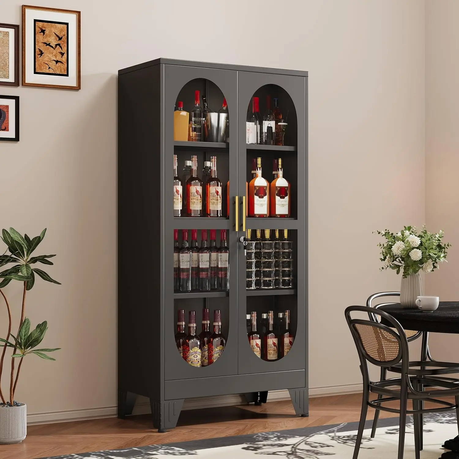 61" Tall Metal Curio Cabinet, Display Cabinet with Glass Door, 4 Tier Liquor Cabinet with 3 Adjustable Shelves, Locking Glass
61" Tall Metal Curio Cabinet, Display Cabinet with Glass Door, 4 Tier Liquor Cabinet with 3 Adjustable Shelves, Locking Glass