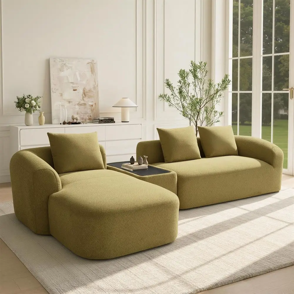Curved Sectional Sofa with Movable Coffee Table, High-Resilience Foam, Oversized Chenille Couch, Cloud Comfort, Thick Green Back
Curved Sectional Sofa with Movable Coffee Table, High-Resilience Foam, Oversized Chenille Couch, Cloud Comfort, Thick Green Back