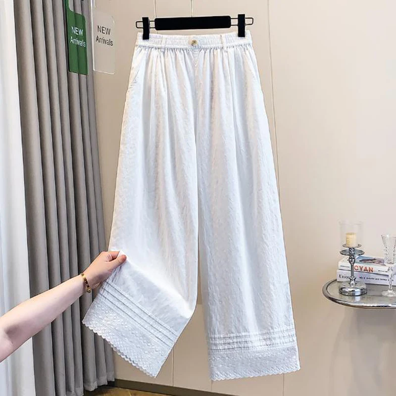 Artistic lace casual wide leg pants women summer elastic high waisted lightweight loosr versatile white nine cropped pants
Artistic lace casual wide leg pants women summer elastic high waisted lightweight loosr versatile white nine cropped pants