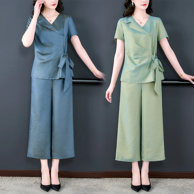 Summer Luxury Solid Silk Pants Loose Sets 2024 Short Sleeve Casual Two Pieces Sets Women Elegant Vintage Party Ladies Suits
Summer Luxury Solid Silk Pants Loose Sets 2024 Short Sleeve Casual Two Pieces Sets Women Elegant Vintage Party Ladies Suits