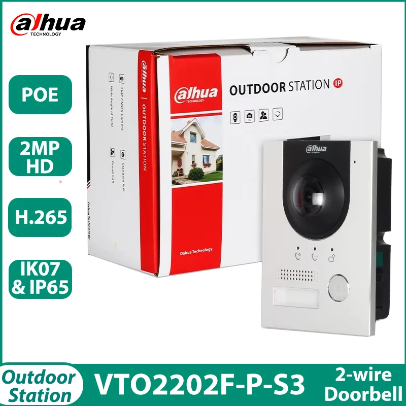 Dahua Doorbell POE VTO2202F-P-S3 2-wire IP Villa Door Station 2MP HD Colorful 168.6° Camera IK07 IP65 Video Intercom Function
Dahua Doorbell POE VTO2202F-P-S3 2-wire IP Villa Door Station 2MP HD Colorful 168.6° Camera IK07 IP65 Video Intercom Function