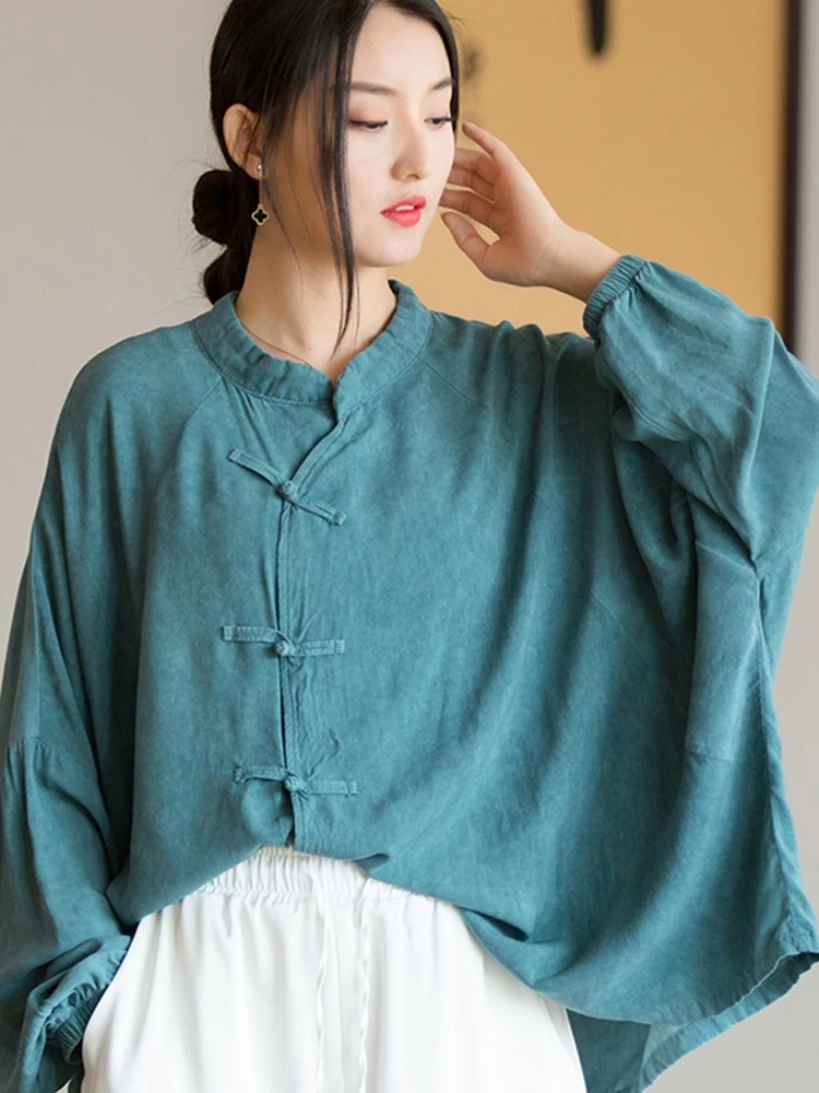 Retro Chinese Style Cotton Linen Shirt Women's Overhead Spring Summer New Style Bat Sleeve Collar Button up Loose Fit Top
Retro Chinese Style Cotton Linen Shirt Women's Overhead Spring Summer New Style Bat Sleeve Collar Button up Loose Fit Top