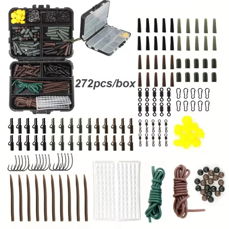 272Pcs Carp Fishing Accessories Kit Hooks Swivels Safety Lead Clips Tail Rubber Anti Tangle Sleeves for Carp Fishing Hair Rig
272Pcs Carp Fishing Accessories Kit Hooks Swivels Safety Lead Clips Tail Rubber Anti Tangle Sleeves for Carp Fishing Hair Rig