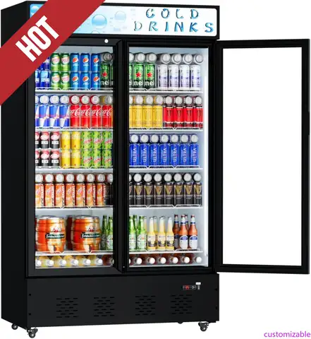 Geladeira comercial personalizável com porta de vidro, refrigerador de 40 pés cúbicos, geladeiras comerciais para bebidas com luz LED