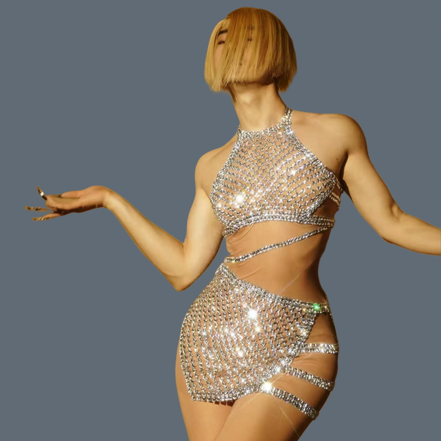 Fashion Singer Stage Show Costume Nightclub Event Sexy Mini Dress for Women Sparkly Rhinestone See Through Mesh Dresses Mofang
Fashion Singer Stage Show Costume Nightclub Event Sexy Mini Dress for Women Sparkly Rhinestone See Through Mesh Dresses Mofang