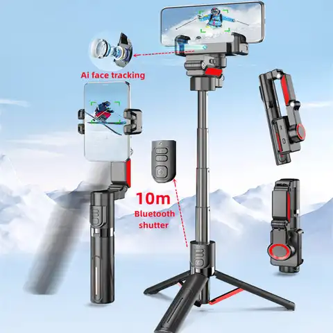2025 with Remote AI face tracking Stabilizer 360 Auto Rotation Follow Gimbal Selfie stick tripod for iPhone Android smartphone