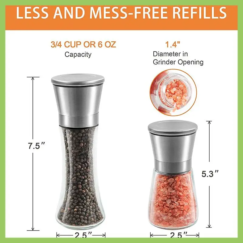 Salt And Pepper Grinder Set - 4 Pack 6OZ Stainless Steel Salt And Pepper Mills Including 2 Tall 7.5Inch And 2 Short 5.3Inch Glas
Salt And Pepper Grinder Set - 4 Pack 6OZ Stainless Steel Salt And Pepper Mills Including 2 Tall 7.5Inch And 2 Short 5.3Inch Glas