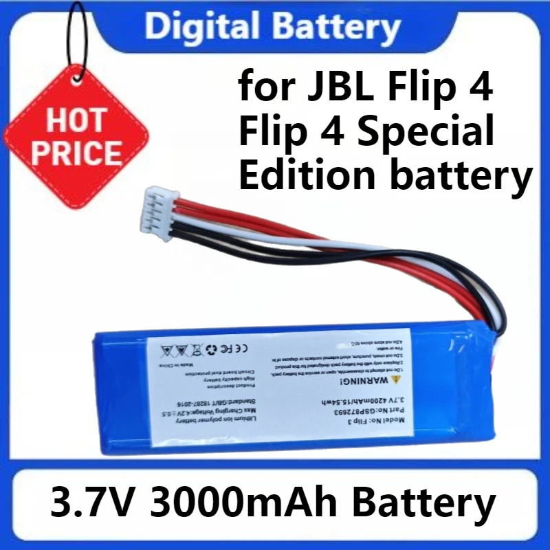 3.7V 3000mAh Suitable for JBL Flip3 Battery, Kaleidoscope 3 Audio Lithium Battery, GSP872693-3000mAh, Rechargeable
3.7V 3000mAh Suitable for JBL Flip3 Battery, Kaleidoscope 3 Audio Lithium Battery, GSP872693-3000mAh, Rechargeable