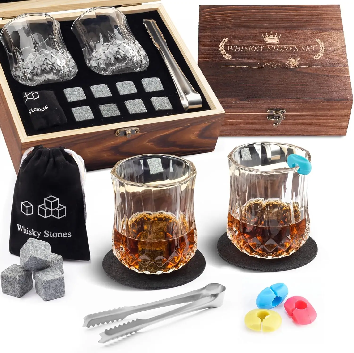 Whiskey Glasses Set of 2 with Chilling Rocks - Bourbon Stones Gift for Men in Wooden Box
Whiskey Glasses Set of 2 with Chilling Rocks - Bourbon Stones Gift for Men in Wooden Box