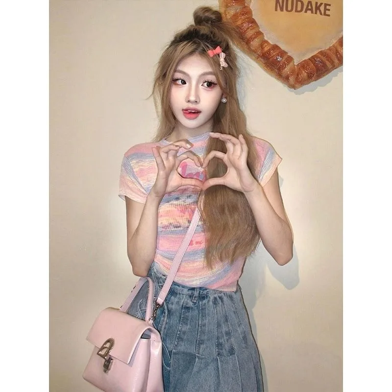 Women T-Shirts Knitted Spliced O-Neck Crop Tops Design Sense Dopamine Trend Sweet Spicy Girl Top Lady Clothing
Women T-Shirts Knitted Spliced O-Neck Crop Tops Design Sense Dopamine Trend Sweet Spicy Girl Top Lady Clothing