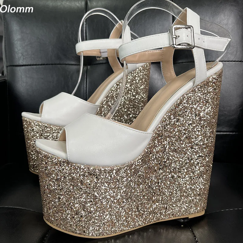 Olomm Handmade Women Platform Sandals Glitter Ultra High Wedges Heels Peep Toe Pretty Gold Silver Banquet Shoes Ladies Size 4-15
Olomm Handmade Women Platform Sandals Glitter Ultra High Wedges Heels Peep Toe Pretty Gold Silver Banquet Shoes Ladies Size 4-15