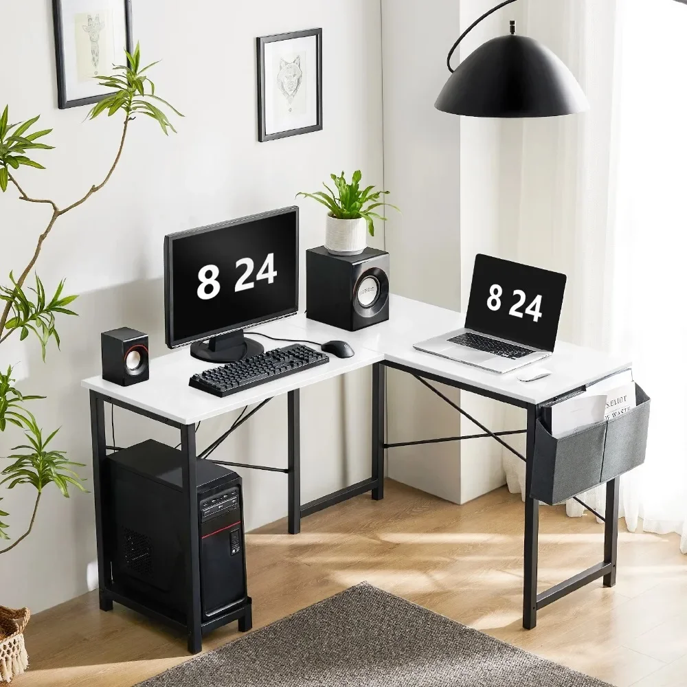 L-Shaped Computer Desk with Wood Desktop CPU Holder and Reversible Side Pockets, White
L-Shaped Computer Desk with Wood Desktop CPU Holder and Reversible Side Pockets, White