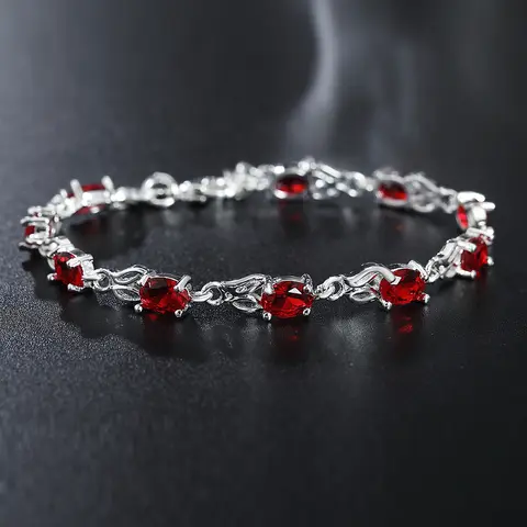 925 Sterling Silver Ruby Sapphire Amethyst Gemstone Bracelets Woman Wedding Jewelry Accessories Wholesale Jewellery