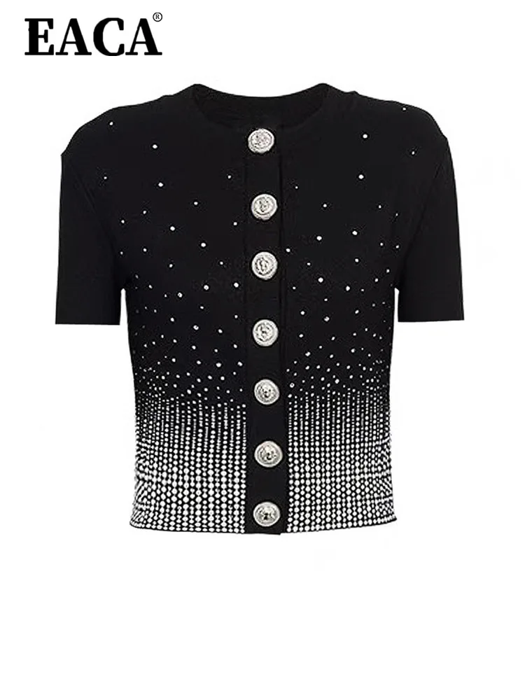 EACA Versatile Temperament 2024 Summer New Celebrity Fashion Gradient Hot Diamond Knitted Cardigan Short Sleeved Jacket T-shirt
EACA Versatile Temperament 2024 Summer New Celebrity Fashion Gradient Hot Diamond Knitted Cardigan Short Sleeved Jacket T-shirt