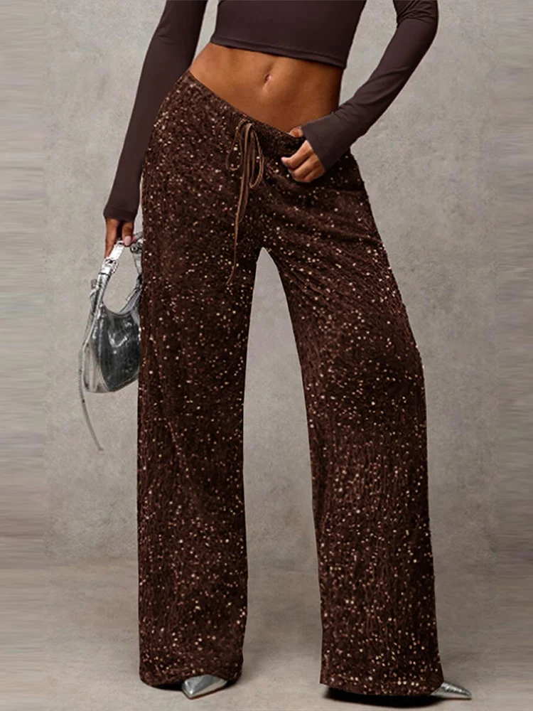 Женские брюки с пайетками, широкие брюки с высокой талией и завязками, свободные популярные женские брюки длиной до пола, весенне-осенние новые брюки
Женские брюки с пайетками, широкие брюки с высокой талией и завязками, свободные популярные женские брюки длиной до пола, весенне-осенние новые брюки