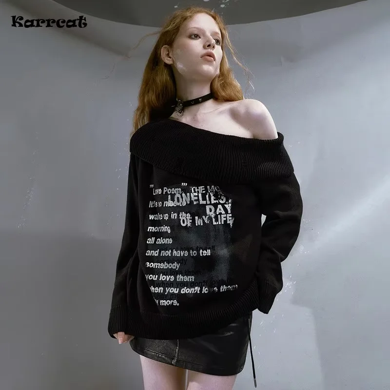 Karrcat Trashy Y2k Off Shoulder Sweater Grunge Aesthetics Letter Print Knitted Pullover Vintage Gothic Knitwear American Retro
Karrcat Trashy Y2k Off Shoulder Sweater Grunge Aesthetics Letter Print Knitted Pullover Vintage Gothic Knitwear American Retro