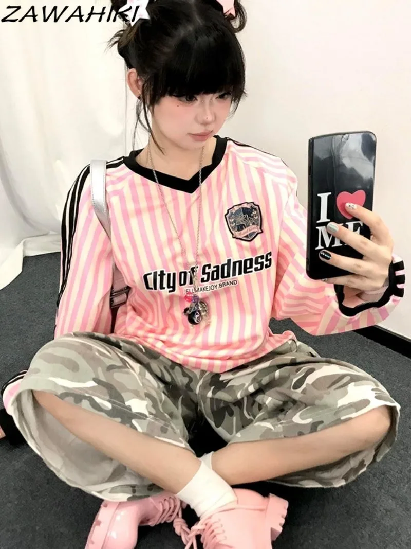 American Vintage Pullovers V Neck Striped Contrast Color Top Female Letter Print Loose Sweatshirts Sweet Preppy Y2k Ropa Mujer
American Vintage Pullovers V Neck Striped Contrast Color Top Female Letter Print Loose Sweatshirts Sweet Preppy Y2k Ropa Mujer