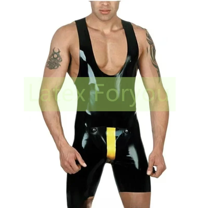 Handmade Sleeveless Latex Catsuit Sexy Rubber Swimsuit Half Pants Cod-Piece Crotch With Yellow Trims Men’s TightFetish Jumpsuit
Handmade Sleeveless Latex Catsuit Sexy Rubber Swimsuit Half Pants Cod-Piece Crotch With Yellow Trims Men’s TightFetish Jumpsuit