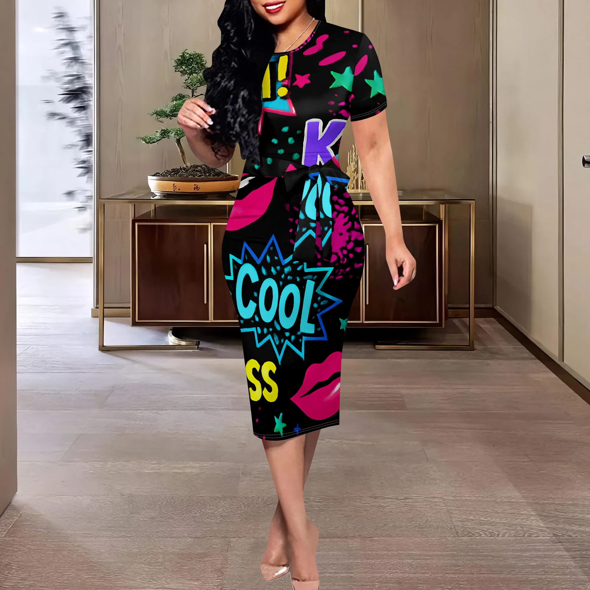 Pop Art Comic Print Dress XS-3XL Short Sleeve Belted Midi Style for Pride, Streetwear or Summer Festival Look
Pop Art Comic Print Dress XS-3XL Short Sleeve Belted Midi Style for Pride, Streetwear or Summer Festival Look