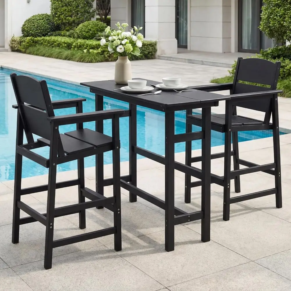 3-Piece Outdoor High Top Table and Chairs Set, Weather-Resistant Patio Pub Table with 2 Stools, Black
3-Piece Outdoor High Top Table and Chairs Set, Weather-Resistant Patio Pub Table with 2 Stools, Black