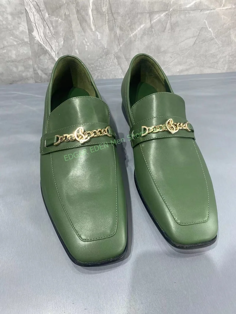 Men High Quality Green Color Genuine Leather Loafer shoes Chain Decoration Square Toe Male Slip On Party Wedding Single Shoes
Men High Quality Green Color Genuine Leather Loafer shoes Chain Decoration Square Toe Male Slip On Party Wedding Single Shoes
