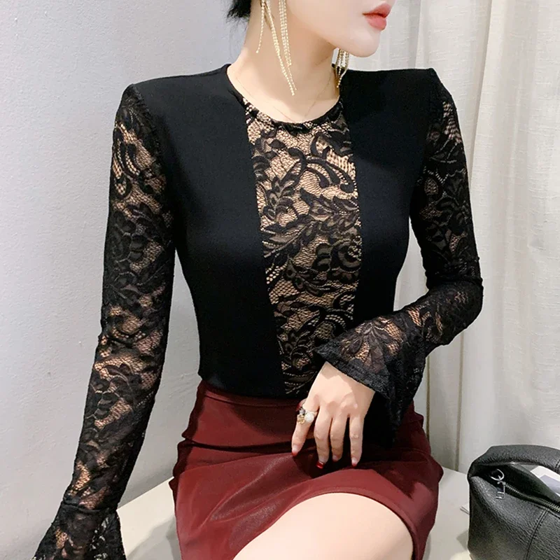 Элегантные тонкие сексуальные кружевные топы M-3XL, черные Blusas, осенне-зимняя женская футболка с длинными рукавами и круглым вырезом
Элегантные тонкие сексуальные кружевные топы M-3XL, черные Blusas, осенне-зимняя женская футболка с длинными рукавами и круглым вырезом