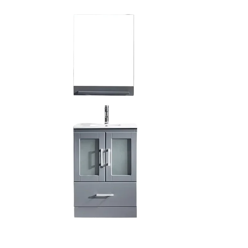 Floor-to-ceiling solid wood bathroom furniture vanity with ceramic single sink and mirror
Floor-to-ceiling solid wood bathroom furniture vanity with ceramic single sink and mirror