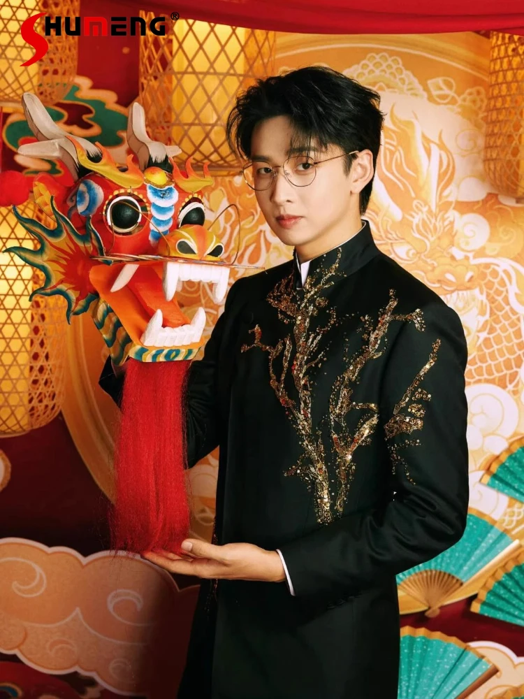 Fashion Stand Collar Handmade Beaded Suit Jackets Men's 2025 Spring New High-end Long Sleeve Blazers Male Stylish Tailored Coats
Fashion Stand Collar Handmade Beaded Suit Jackets Men's 2025 Spring New High-end Long Sleeve Blazers Male Stylish Tailored Coats