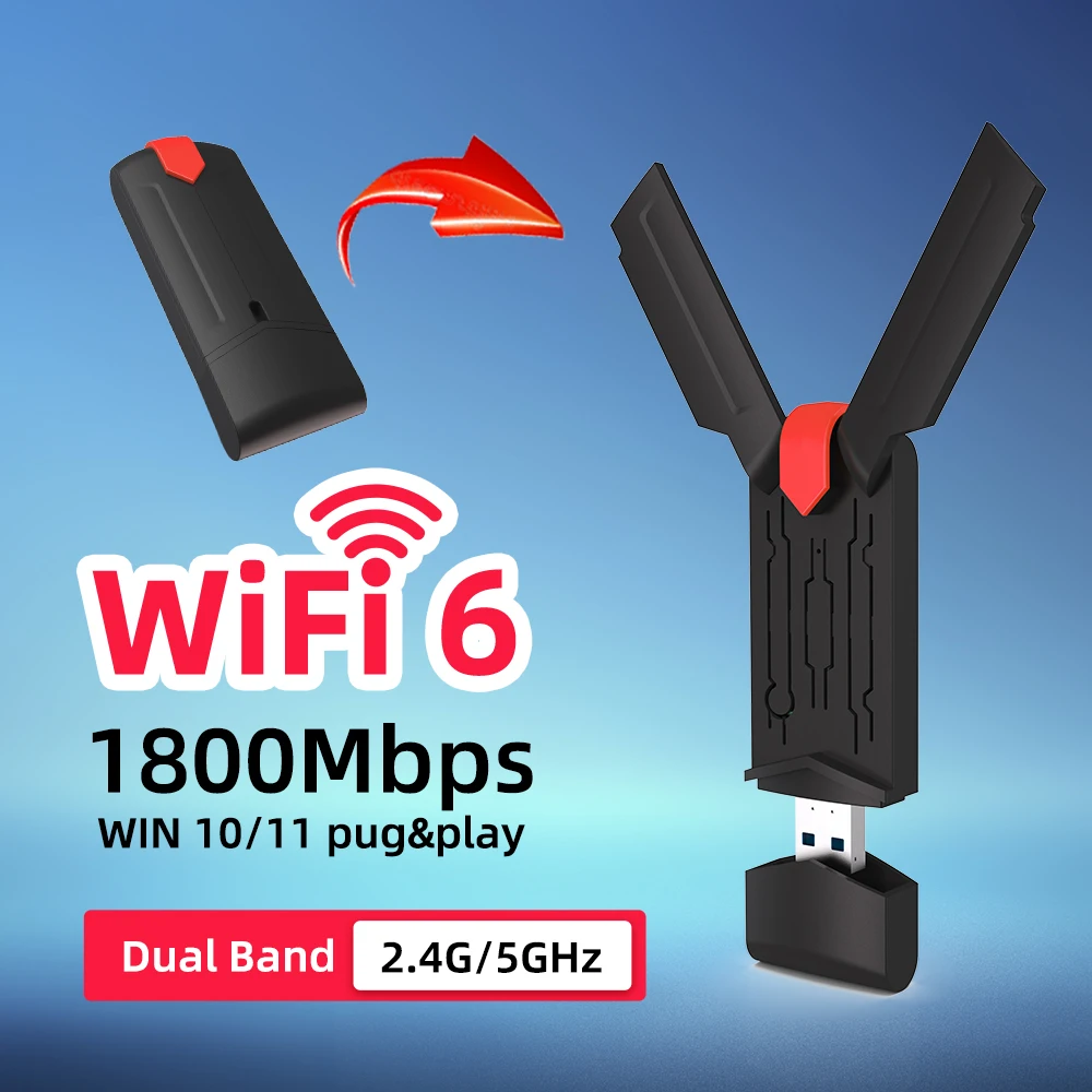 High Performance USB 3.0 Wifi 6 Adapter 1800M Dual Band 5GHz 2.4Ghz 802.11AC Network Dongle for Laptop Desktop UAX03
High Performance USB 3.0 Wifi 6 Adapter 1800M Dual Band 5GHz 2.4Ghz 802.11AC Network Dongle for Laptop Desktop UAX03