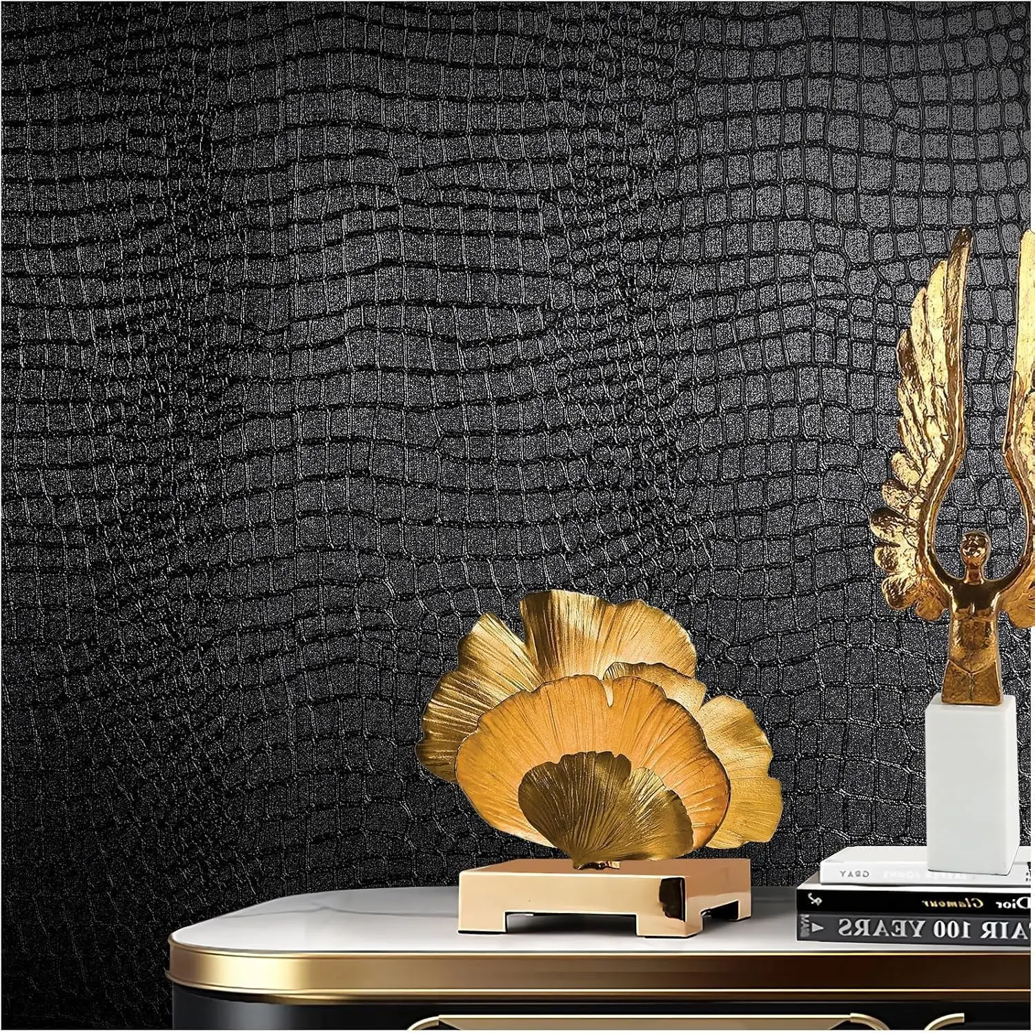 Black Peel and Stick Wallpaper, 15.7" x 590", Embossed Crocodile Texture, Self-Adhesive Removable Contact Paper for Bedroom
Black Peel and Stick Wallpaper, 15.7" x 590", Embossed Crocodile Texture, Self-Adhesive Removable Contact Paper for Bedroom